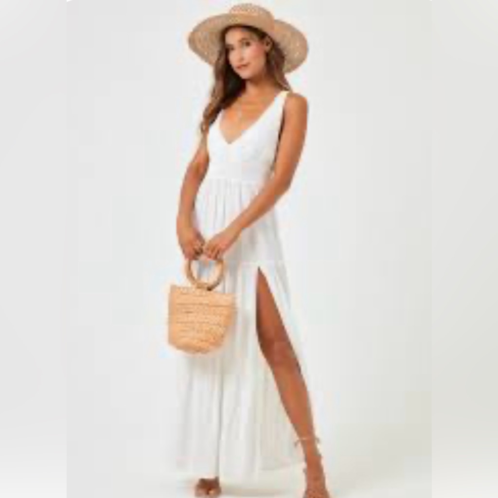 L*Space Lilikoi Cream Off White Side Slit Maxi Dress Size Medium